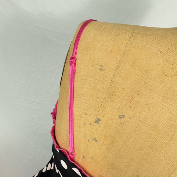 jenni by Jennifer Moore Black Nighty Polka Dots Pink Satin Trim Size Small - Picture 8 of 12